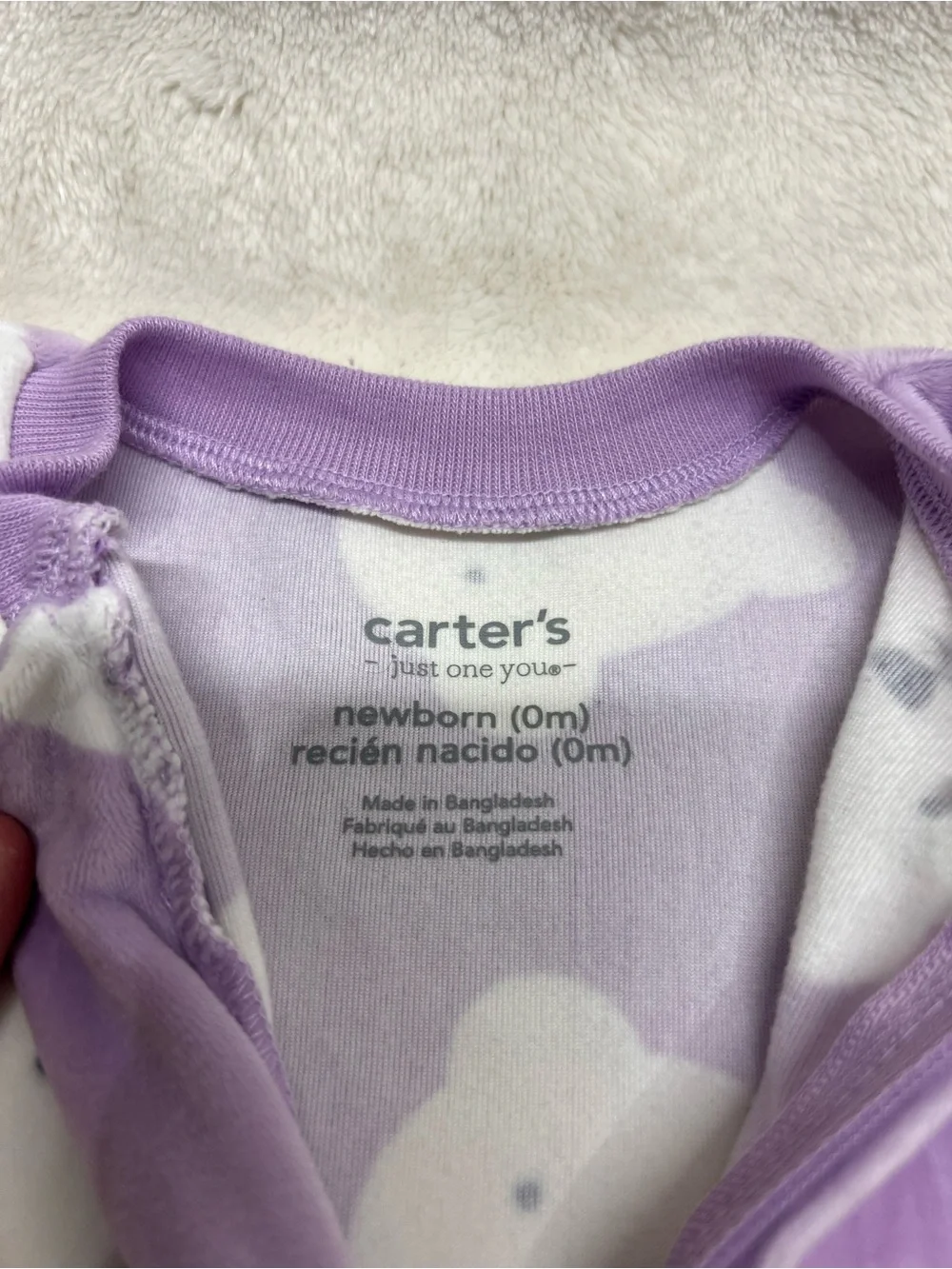 Carter's Lavender Fleece Bear Footed One-Piece